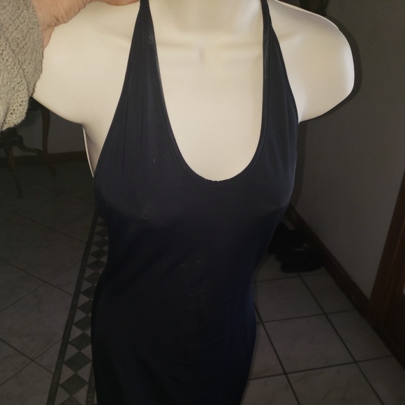 Black long halter  dress slim stretchy fit - Picture 1 of 4